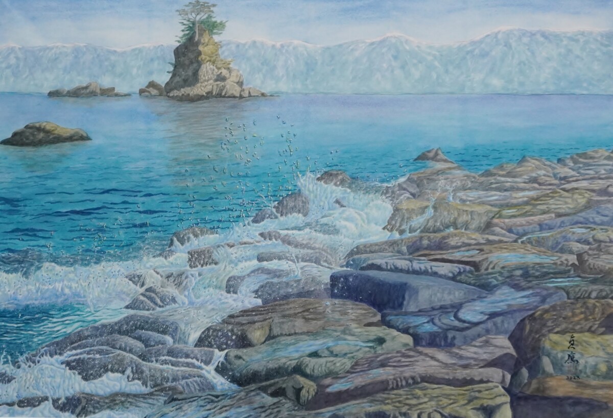 楽天 小堀進 水彩画 「海」 寒かっ 絵画